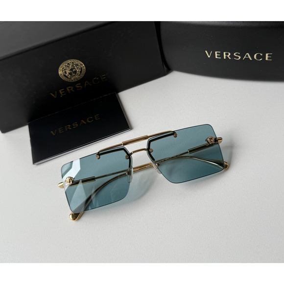 NEW Versace VE2245 Gold Blue Medusa Aviator Sunglasses - Picture 3 of 6